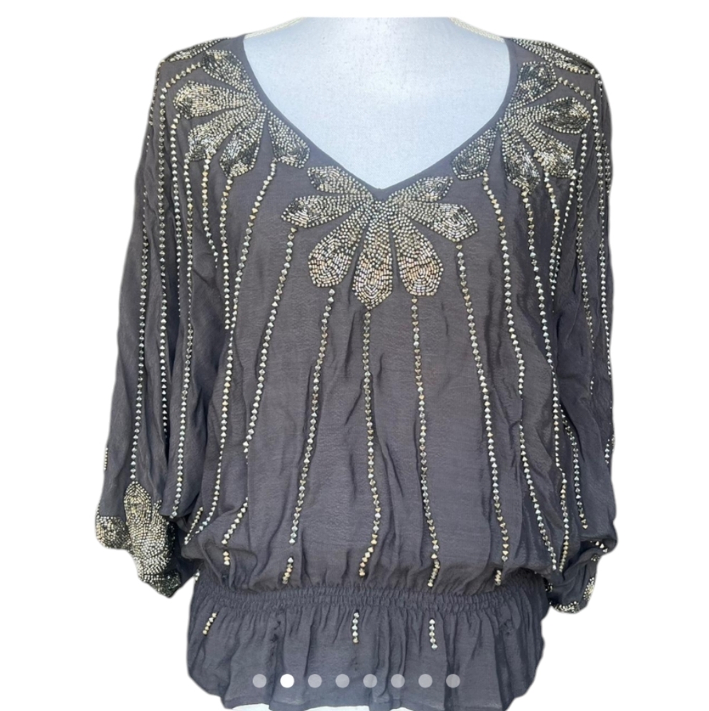 VTG Boyod Beaded Butterflies Style  Blouse Sz Small